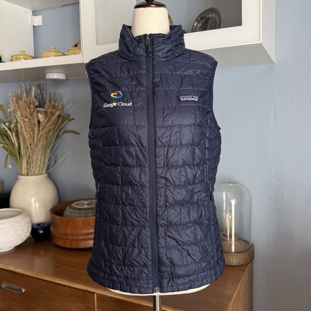 Patagonia Nano Puff Primaloft Vest Womens S Navy Lightweight Customized Logo